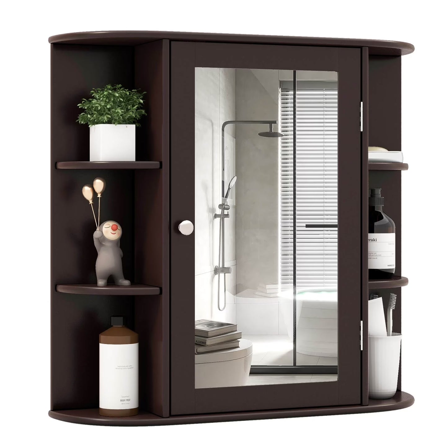 Costway, White, Medium Density Fiberboard, Multipurpose Mount Wall Surface Cabinet Mirror Glass, 26.00 x 6.50 x 23.50 Inches