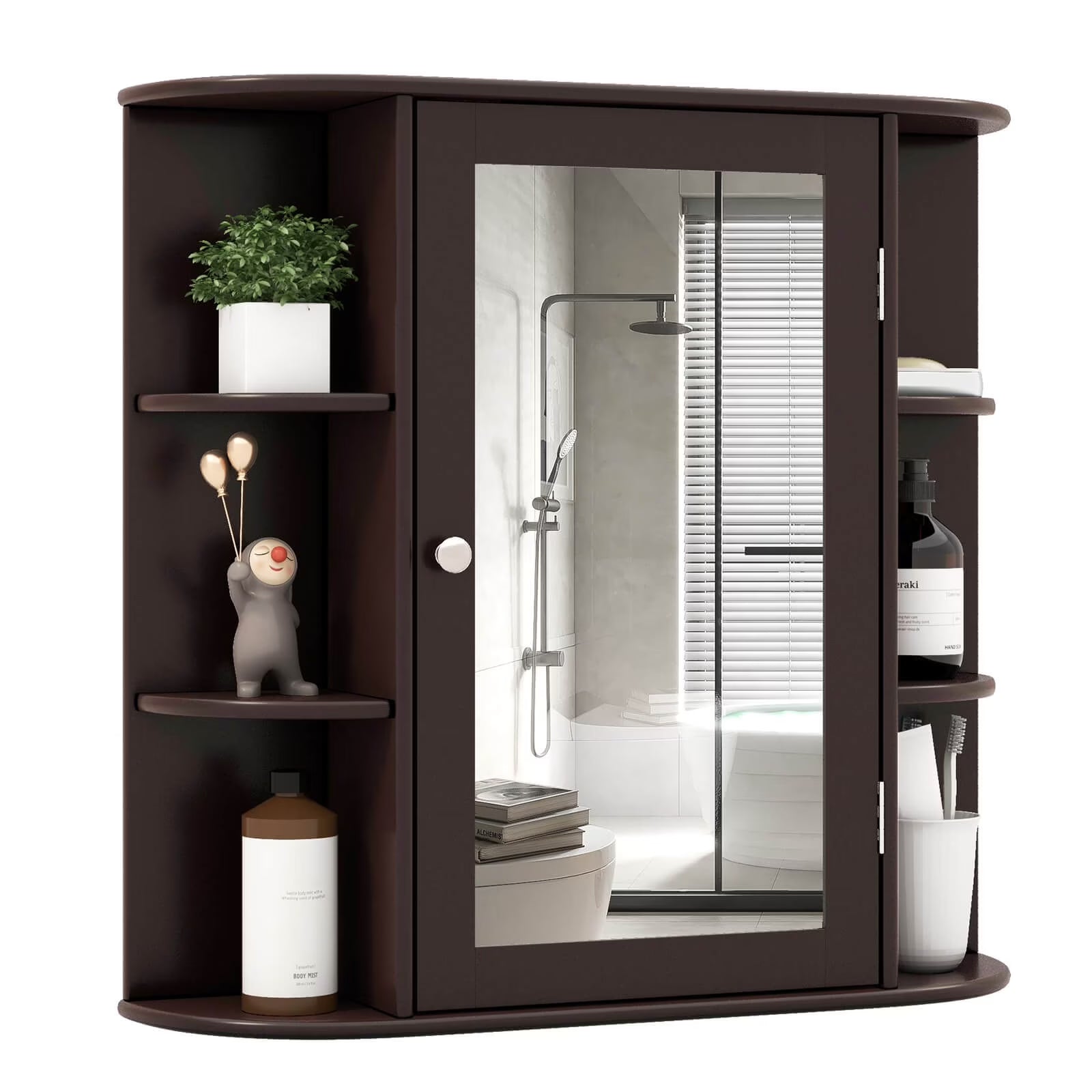 Costway, White, Medium Density Fiberboard, Multipurpose Mount Wall Surface Cabinet Mirror Glass, 26.00 x 6.50 x 23.50 Inches