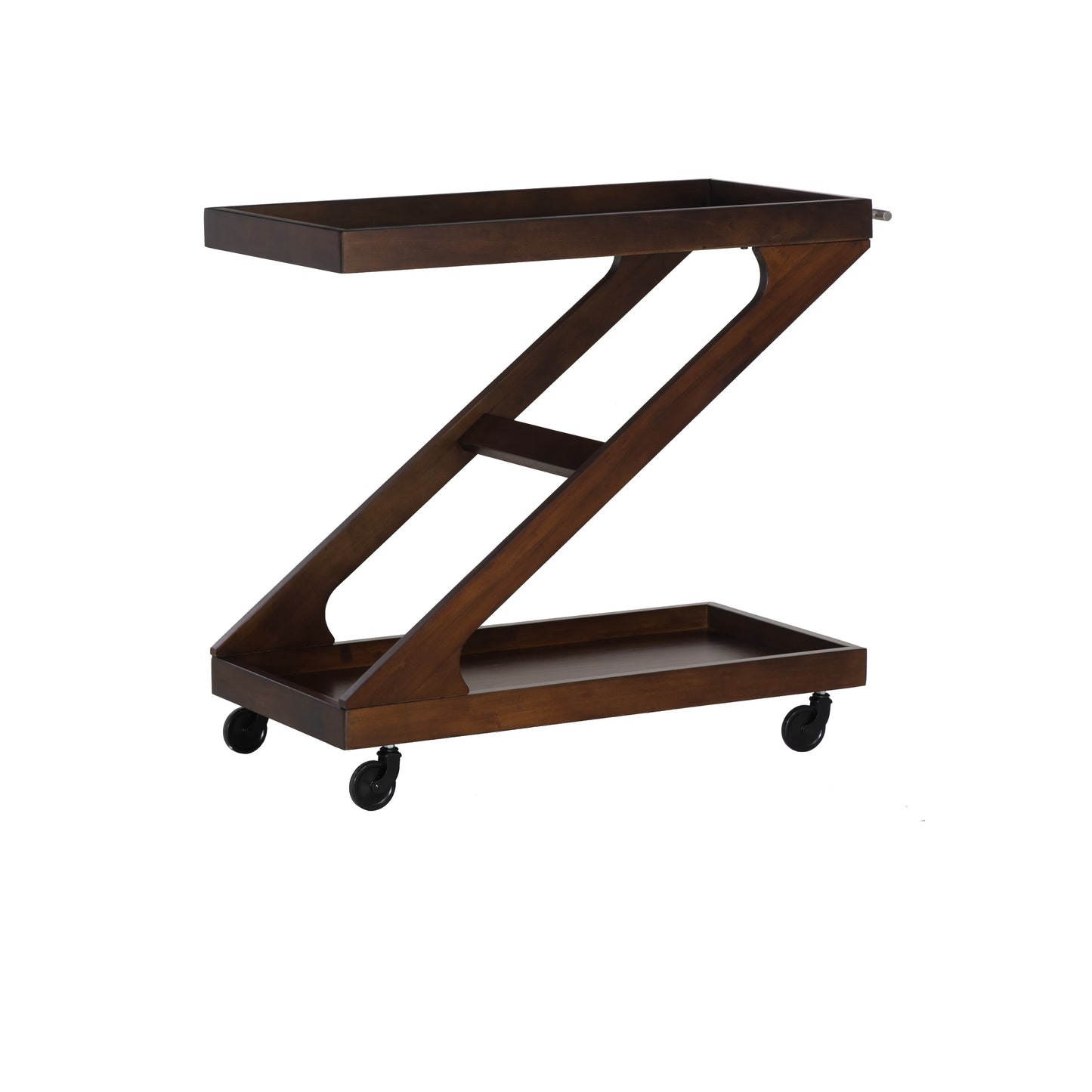Powell Thornton 2-Tier Z-Frame Rolling Bar Cart with Glass Top, Walnut