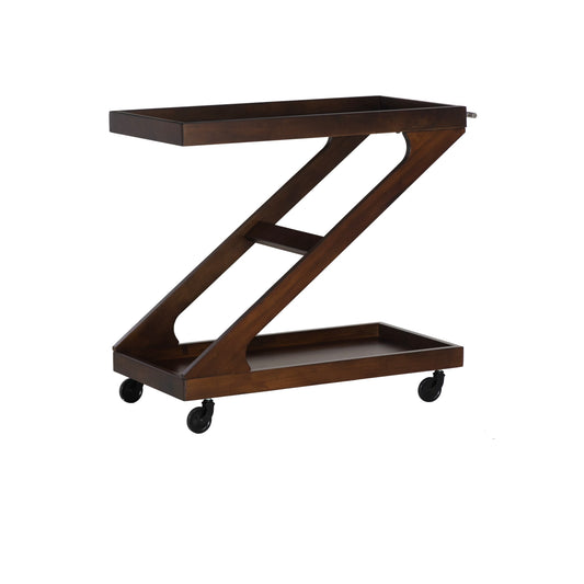 Powell Thornton 2-Tier Z-Frame Rolling Bar Cart with Glass Top, Walnut