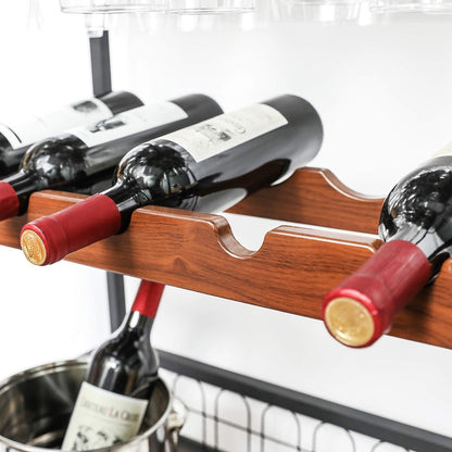 x-Cosrack 3 Tier Home Bar Cart with Wine Rack and Glasses Holder, Mobile Kitchen Storage on Wheels, Brown