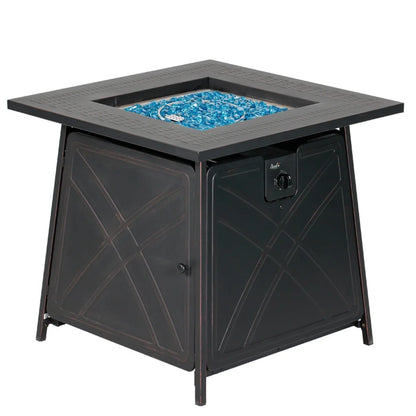 BALI OUTDOORS 28"Outdoor Propane Fire Pit Gas Table Square Fireplace Blue Glass
