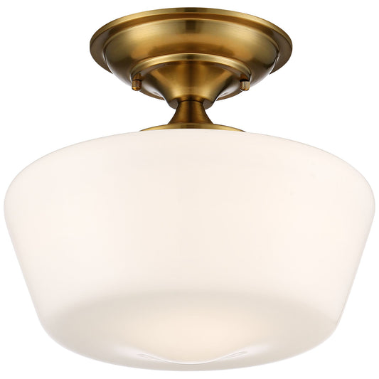 Regency Hill Rustic Farmhouse Ceiling Light Semi Flush Mount Fixture 12" Wide Soft Gold Opal White Glass for Bedroom Kitchen Living Room Hallway House