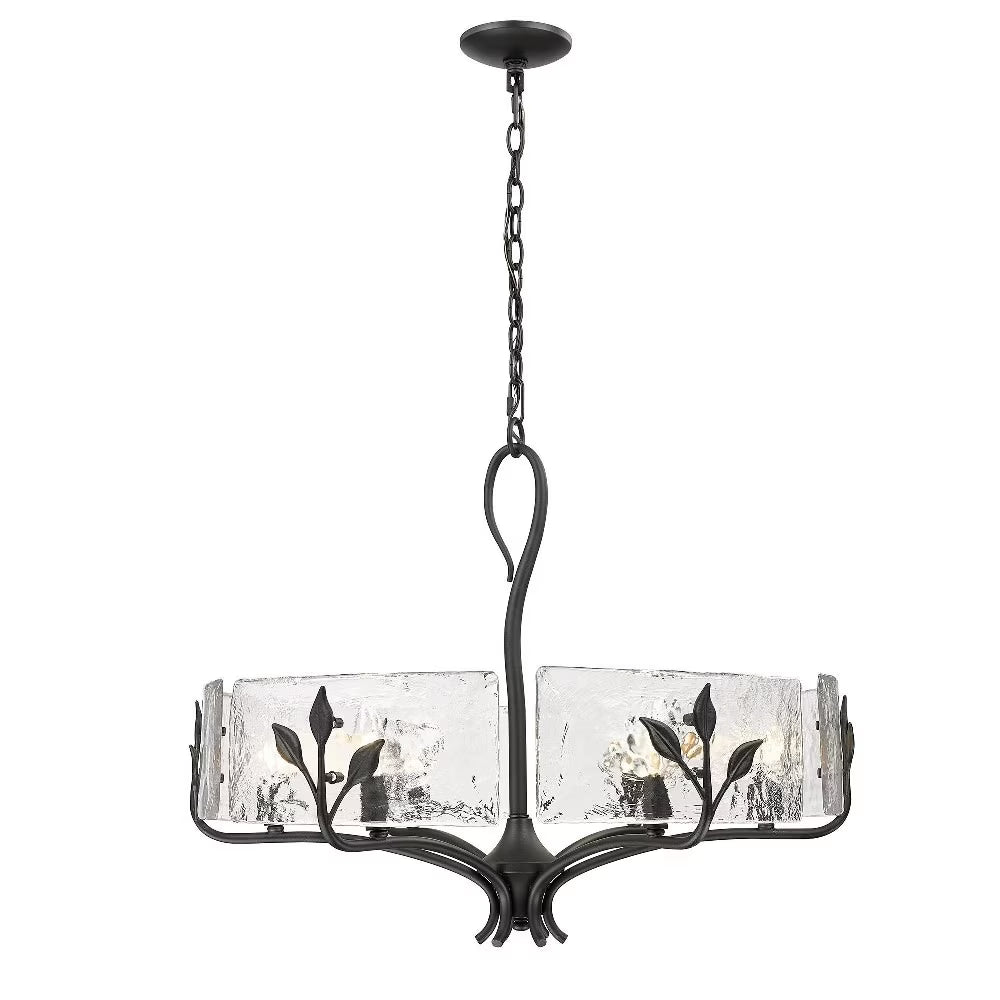 Calla 6-Light Chandelier in Natural Black with Hammered Water Glass