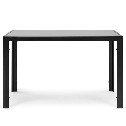 PAPROOS Glass Dining Table, Modern Rectangular Dining Room Table, Kitchen Tempered Glass Dining Table with 4 Square Metal Legs, Heavy Duty Dinette Table for 4, Black