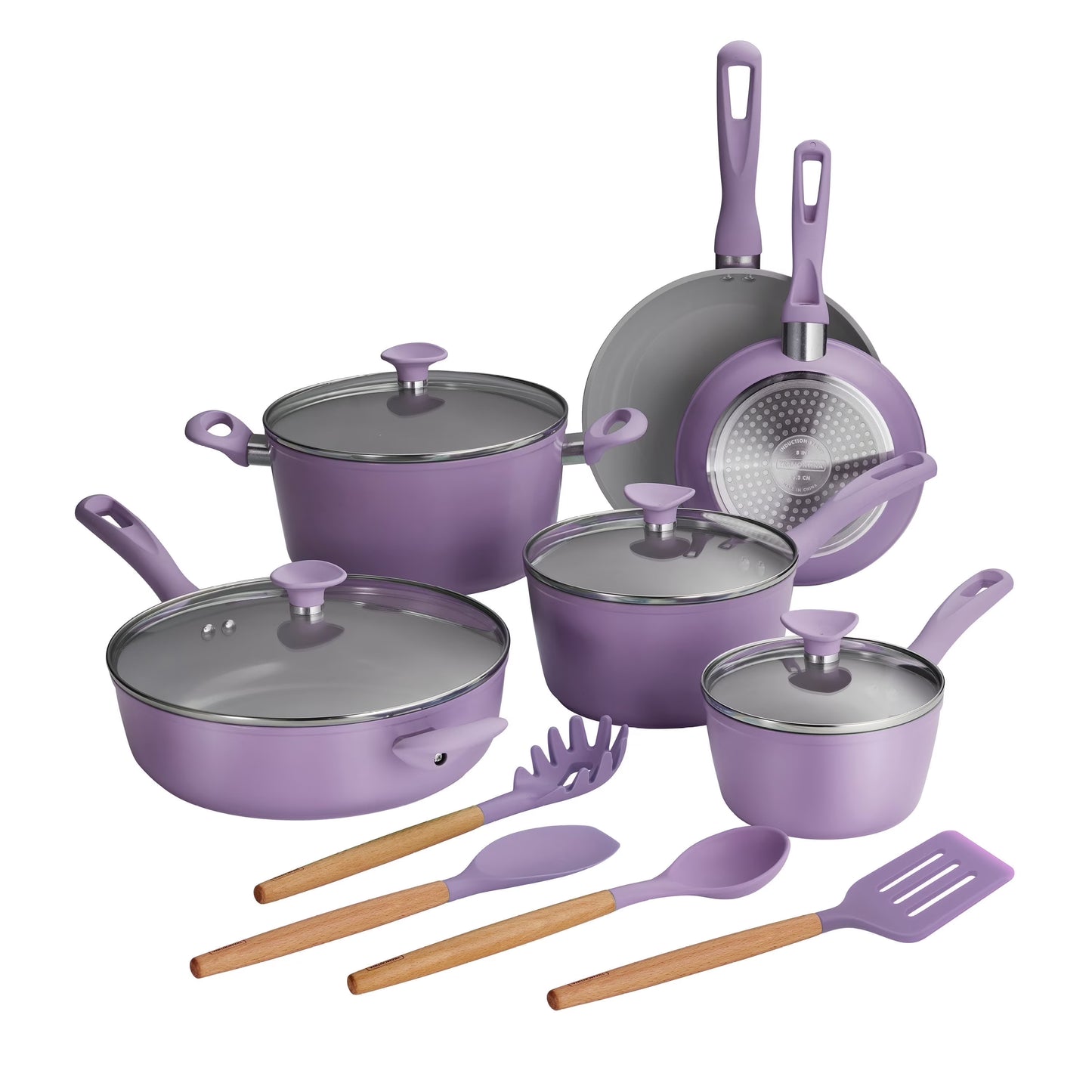 Tramontina Solara 14-Piece Aluminum Ceramic Nonstick Cookware Set with Utensils & Glass Lids, Induction-Ready, Oven & Dishwasher Safe - Red