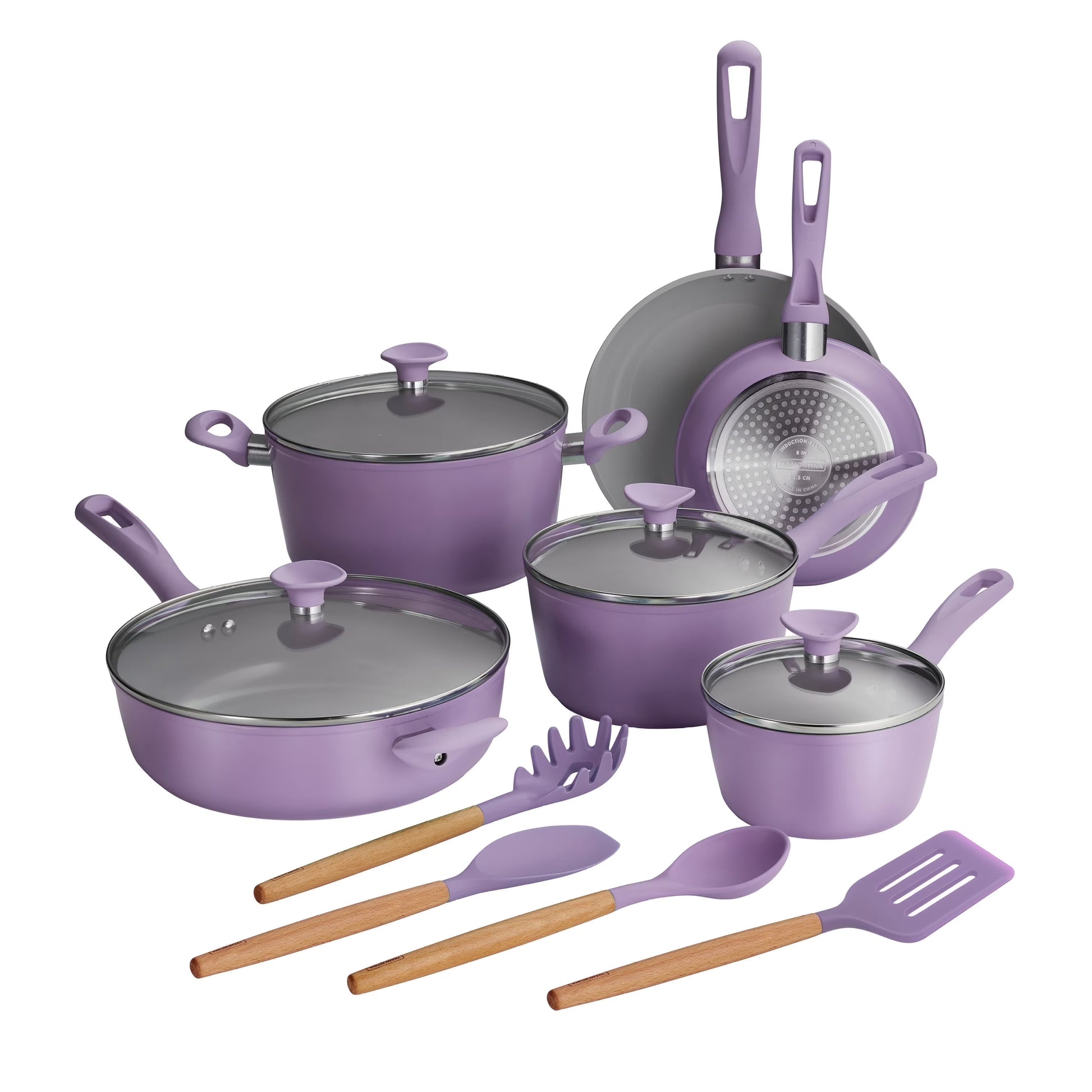 Tramontina Solara 14-Piece Aluminum Ceramic Nonstick Cookware Set with Utensils & Glass Lids, Induction-Ready, Oven & Dishwasher Safe - Red