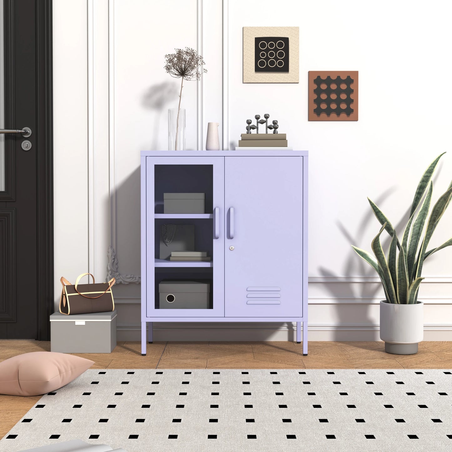 33 Inch Glass And Metal Storage Cabinet Adjustable Shelves 2 Door Lockable Lockers 3 Layer Multipurpose Lockers Laundry Room Or Utility Room Cabinet Home Purple Size 33"H X 29.5"W X 13.8"D