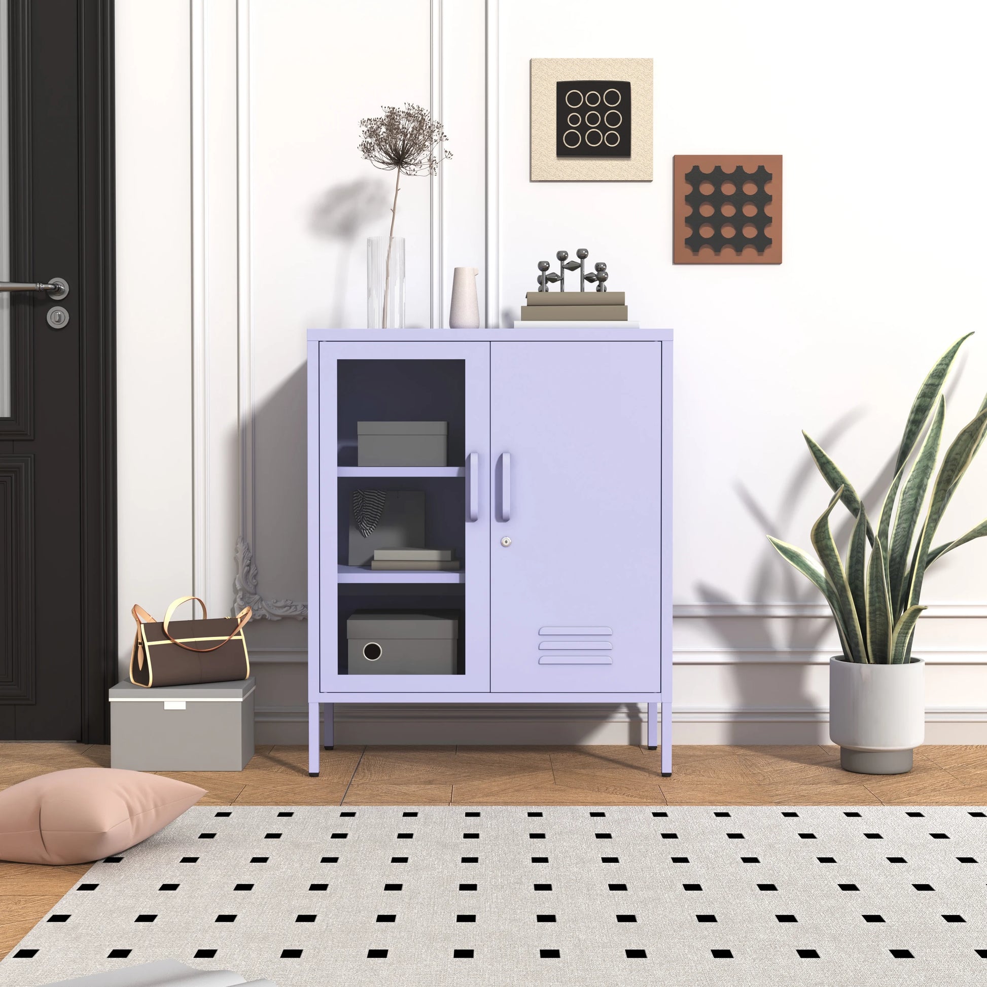33 Inch Glass And Metal Storage Cabinet Adjustable Shelves 2 Door Lockable Lockers 3 Layer Multipurpose Lockers Laundry Room Or Utility Room Cabinet Home Purple Size 33"H X 29.5"W X 13.8"D