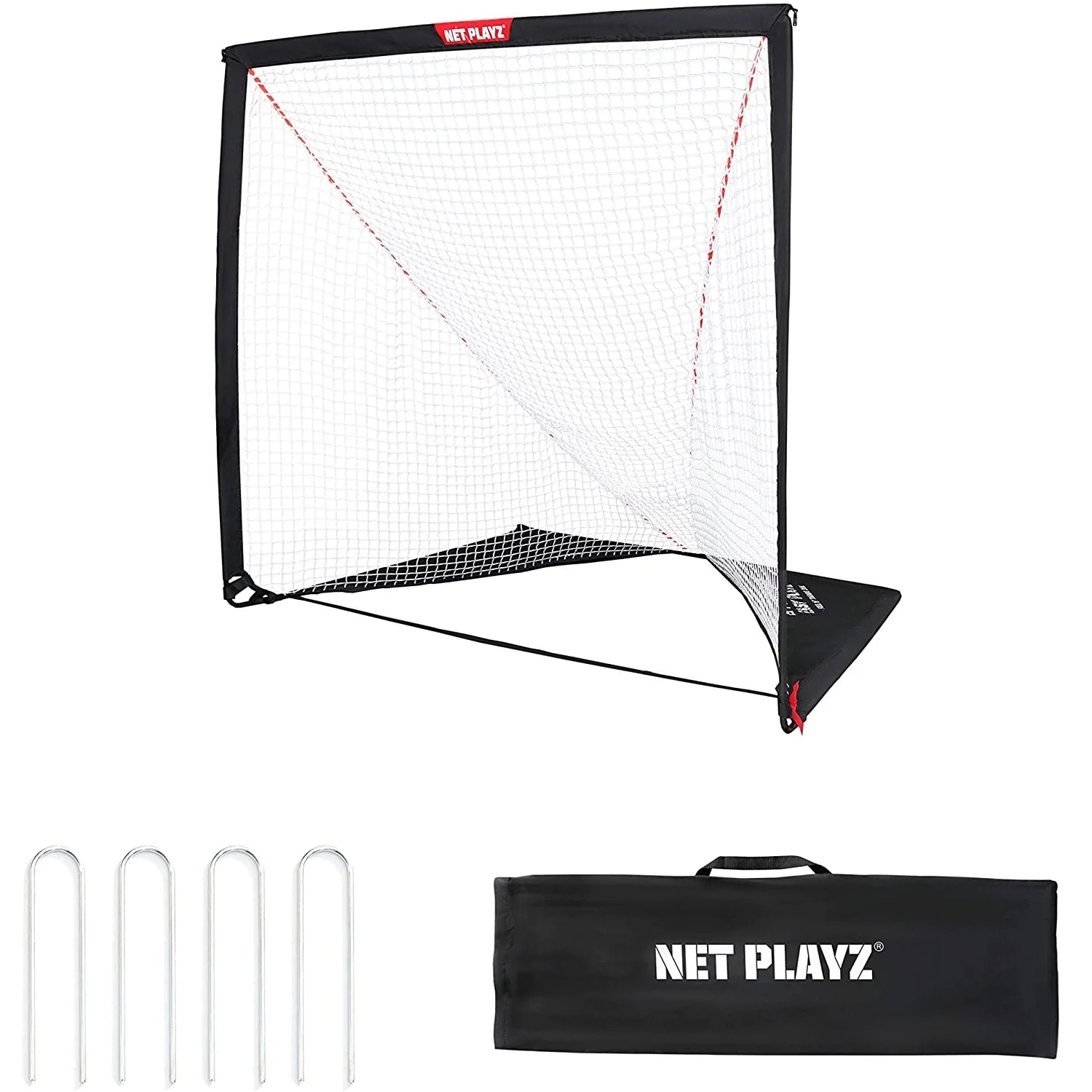 NET PLAYZ 6 x 6 x 6 Feet Lacrosse Goal Fast Install, Fiberglass Frme, Lightweight, Foldable, Portable, Carry Bag Included, Black