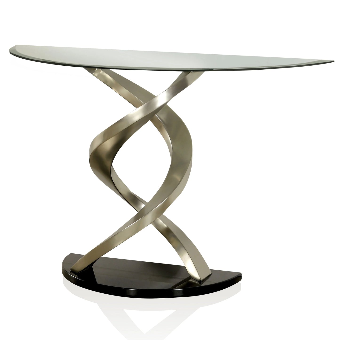 Furniture of America Sele Contemporary Silver 45-inch Glass Top Half-moon Sofa Table by