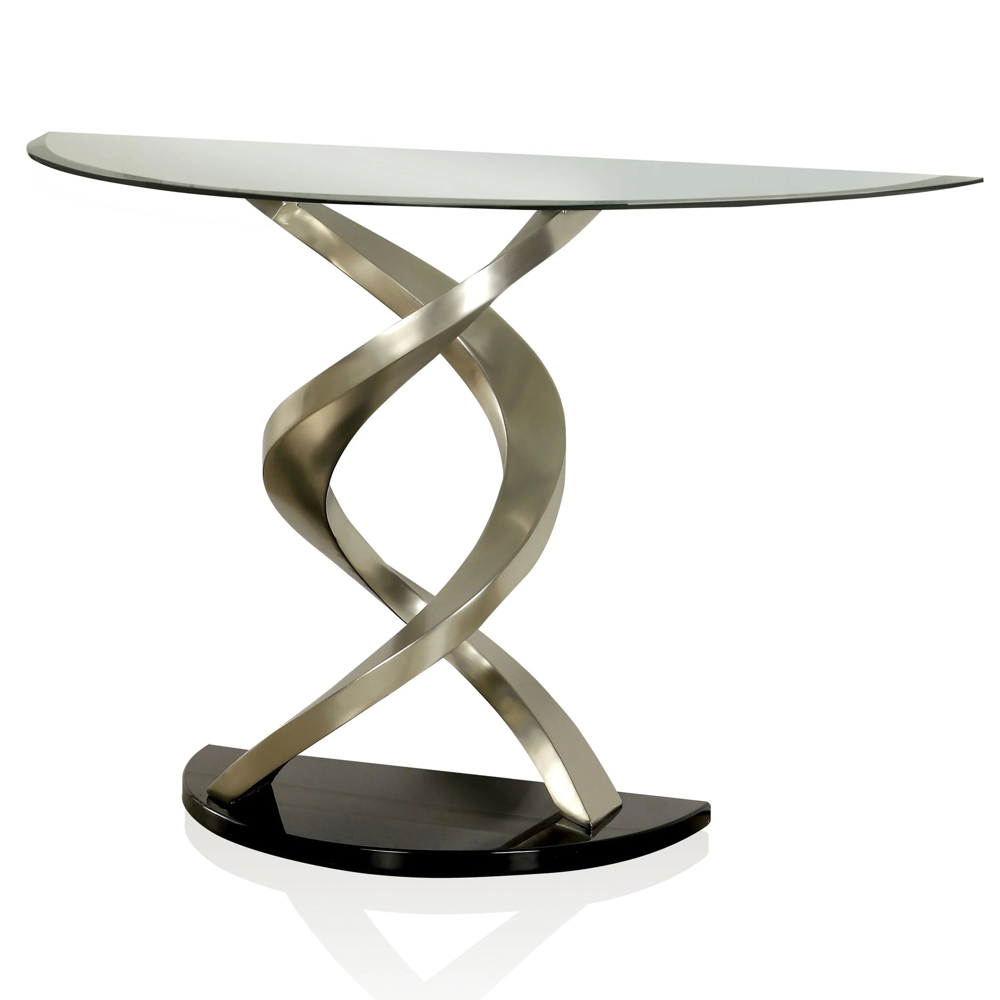 Furniture of America Sele Contemporary Silver 45-inch Glass Top Half-moon Sofa Table by