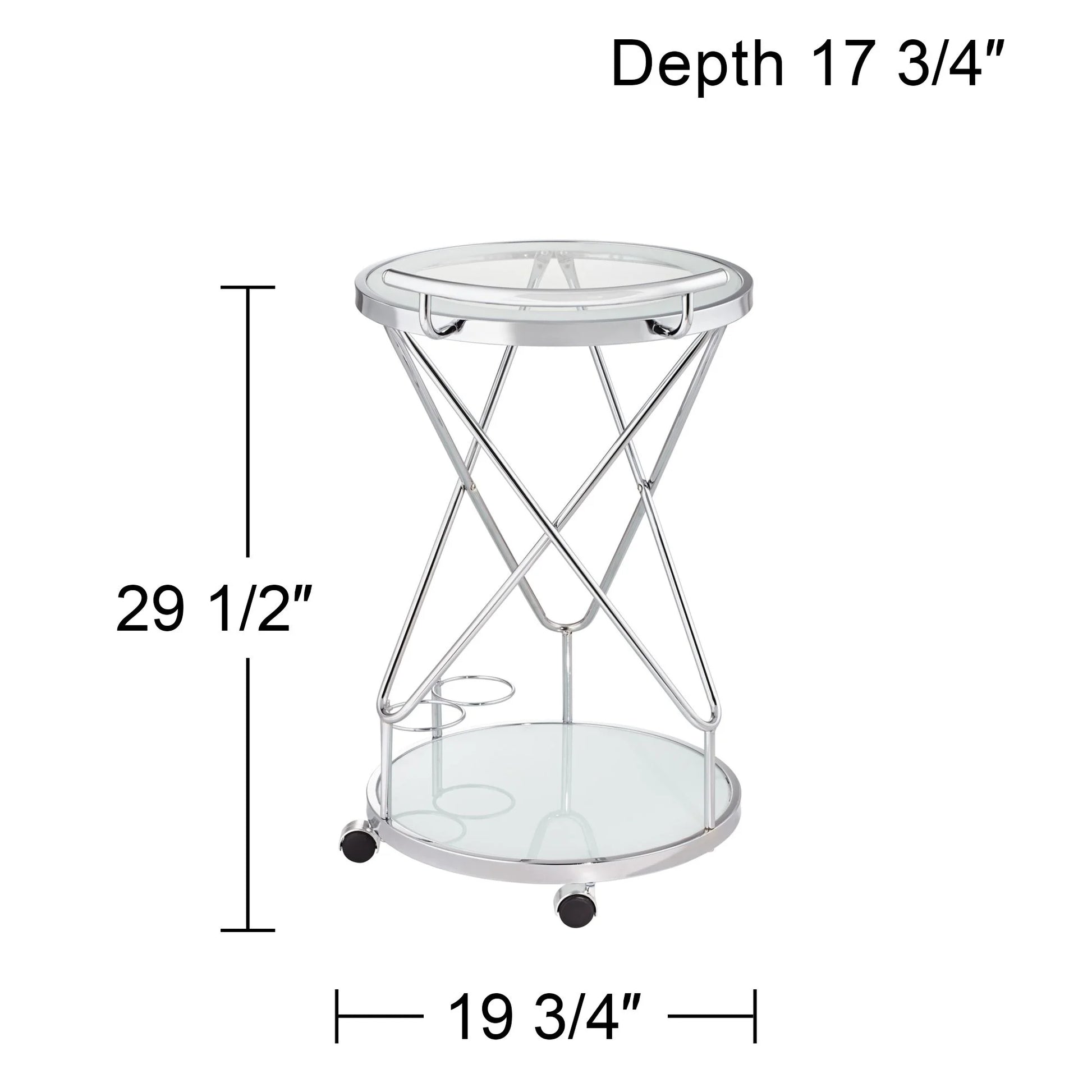Studio 55D Page 29 1/2" High Glass and Chrome Rolling Serving Bar Cart