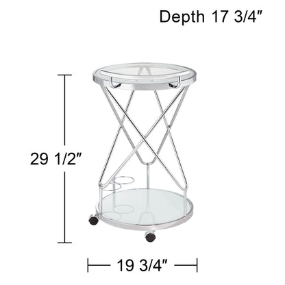 Studio 55D Page 29 1/2" High Glass and Chrome Rolling Serving Bar Cart