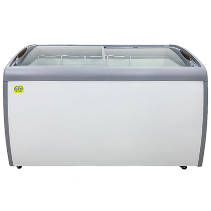 NSF 60 in. W 11.7 Cu. ft. Commercial Freezer, Curved Glass Door Display Chest Freezer in White