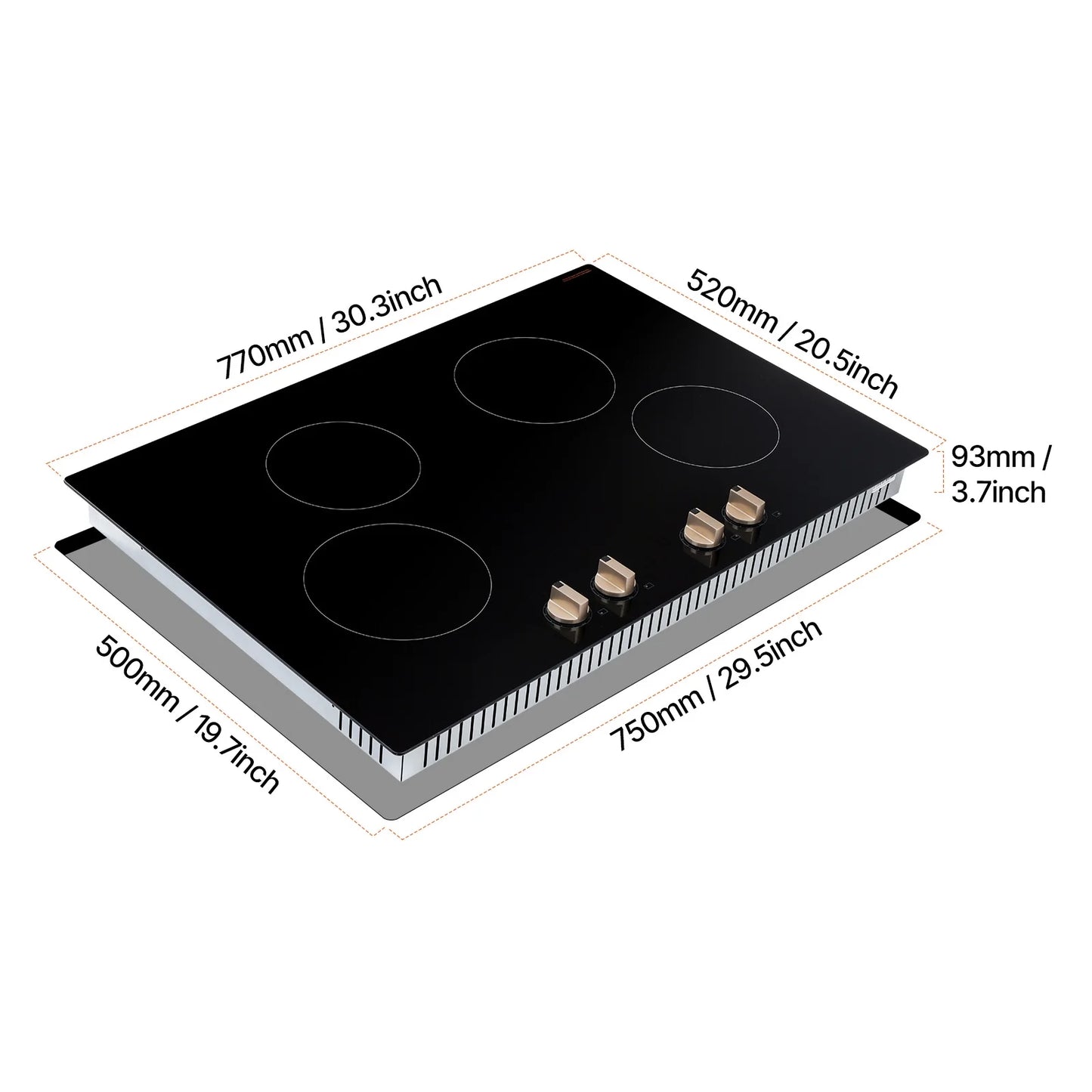 KFFKFF Induction Stove, 6600W 5 Burner Built-in Electric Cooktops, with Knob Control, 12 Heat Settings, Glass Top, Automatic Power Off