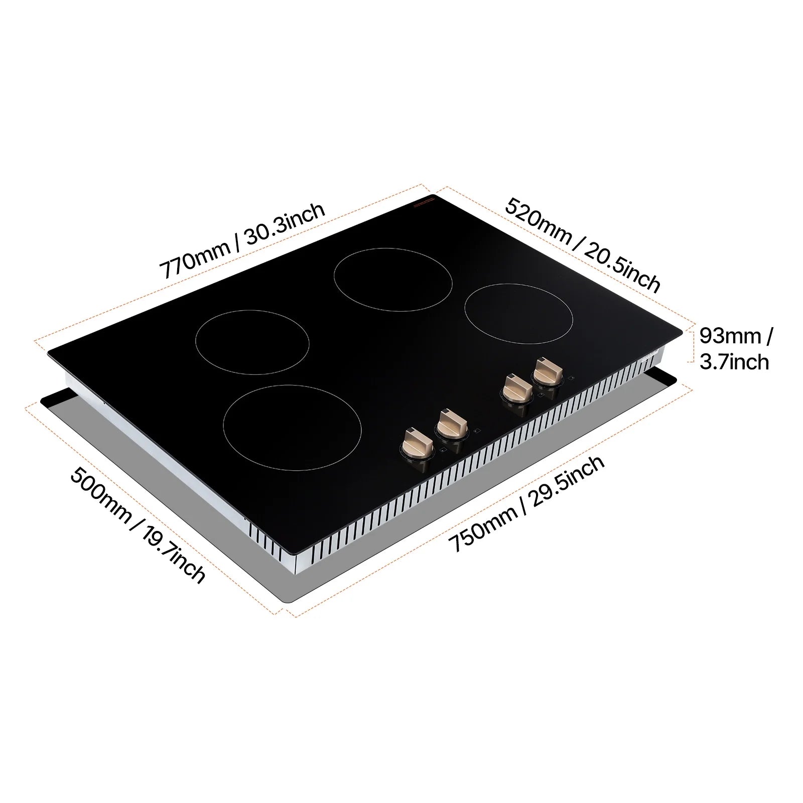 KFFKFF Induction Stove, 6600W 5 Burner Built-in Electric Cooktops, with Knob Control, 12 Heat Settings, Glass Top, Automatic Power Off