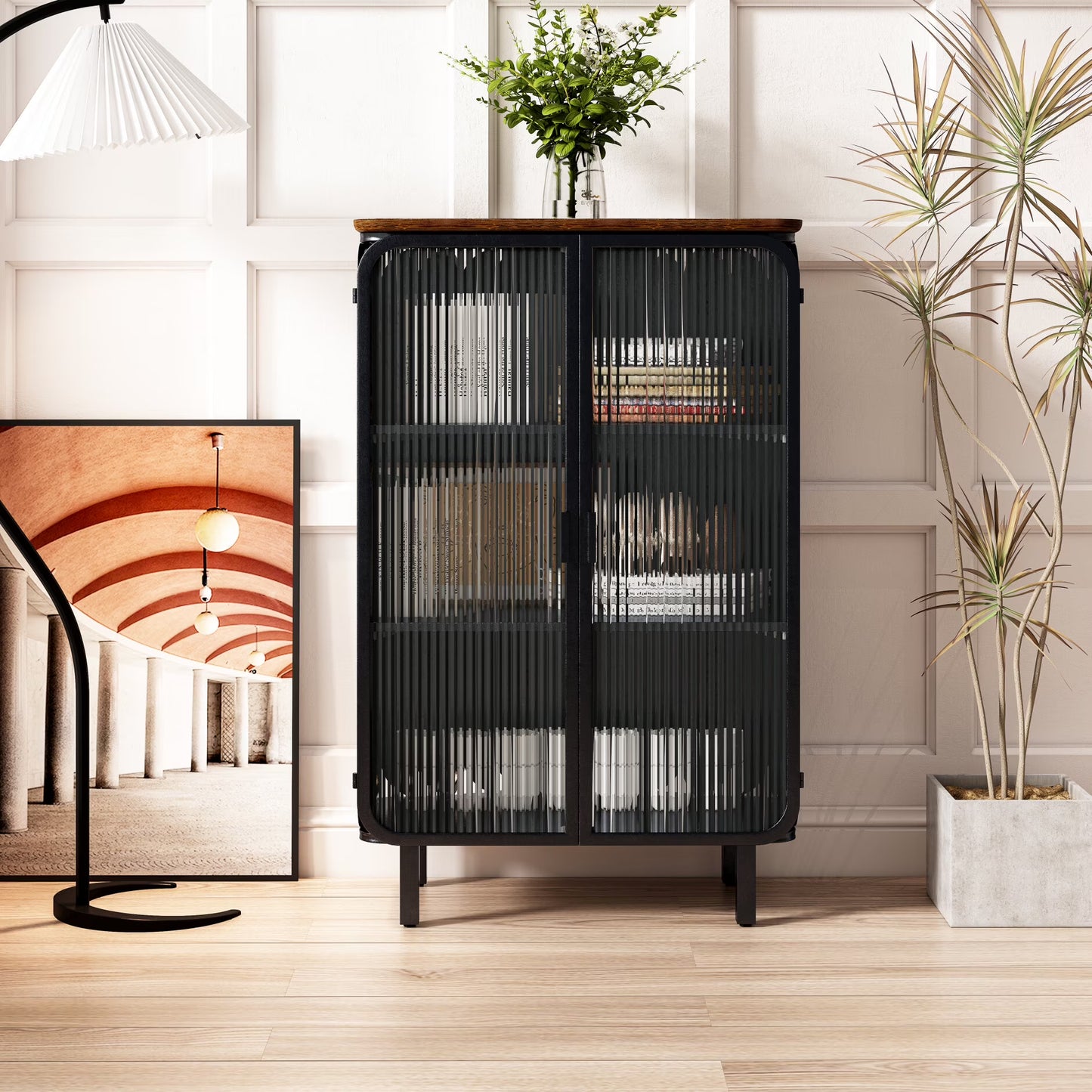 55.12"Spacious Cat House with 2 Sliding Tempered Glass Doors, for Living Room, Bedroom, Hallway, 55.12"L x 22.83"W x 29.92"H Top Board: 110 lbs Load, Cabinet shelf: 60 lbs Load, Black