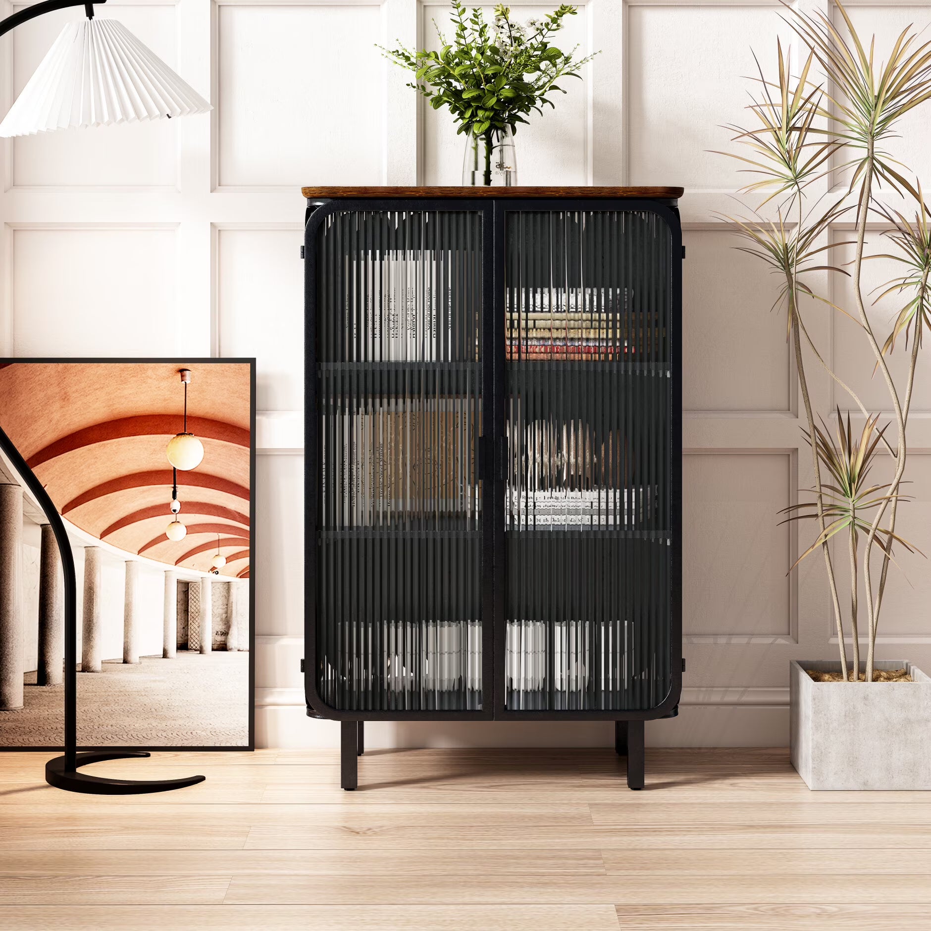 55.12"Spacious Cat House with 2 Sliding Tempered Glass Doors, for Living Room, Bedroom, Hallway, 55.12"L x 22.83"W x 29.92"H Top Board: 110 lbs Load, Cabinet shelf: 60 lbs Load, Black