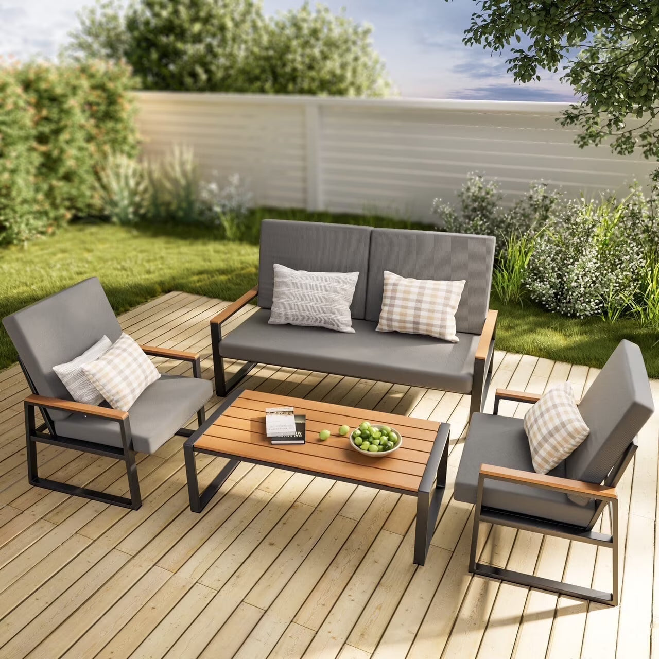 Patio Furniture Set on Sale, Lofka 7-Piece Outdoor Sectional Furniture Set with Glass Coffee Table Garden, Gray