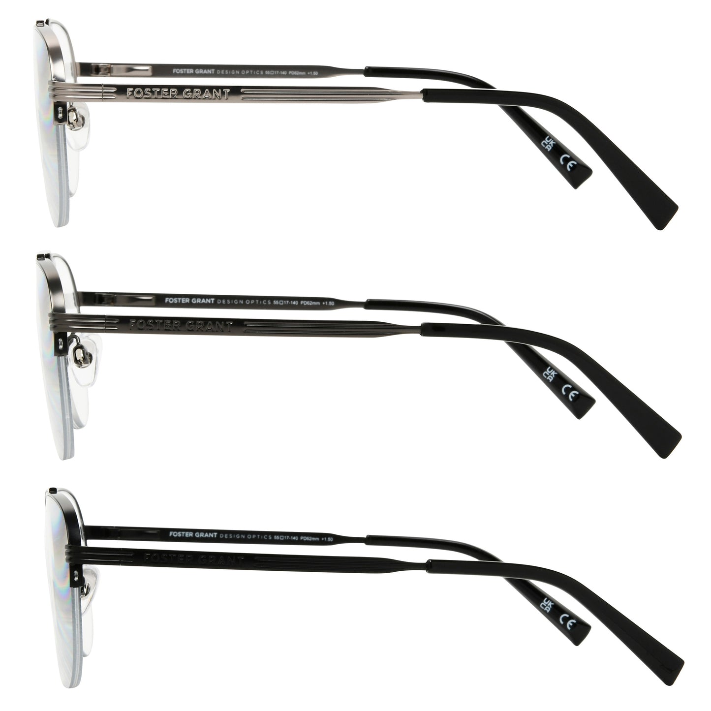 Design Optics by Foster Grant #760 Semi-Rim Aviator Reading Glasses, 3-pack