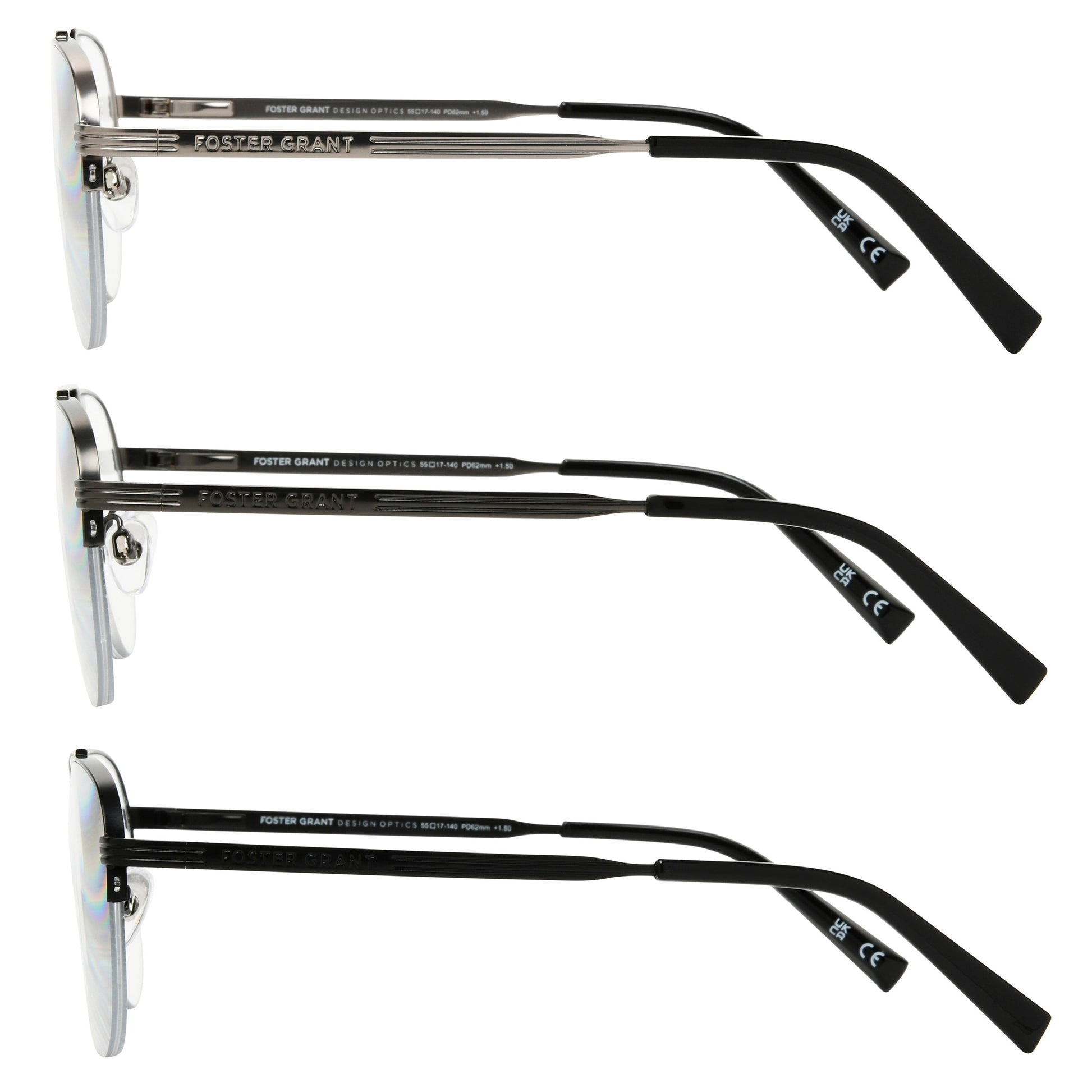 Design Optics by Foster Grant #760 Semi-Rim Aviator Reading Glasses, 3-pack