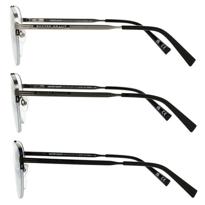 Design Optics by Foster Grant #760 Semi-Rim Aviator Reading Glasses, 3-pack