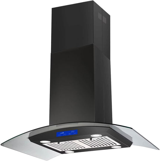 Island Mount Range Hood 36 inch Kitchen 3-Speed Extractor Fan Mesh filter Tempered Glass