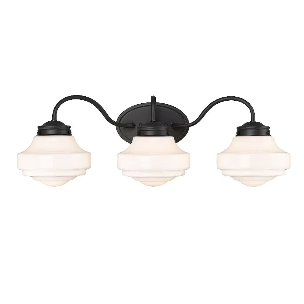 Ingalls 3-Light Vanity Light in Matte Black with Vintage Milk Glass