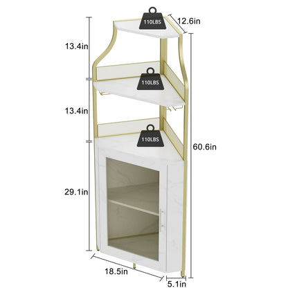 COZONY 5-Tier Retro-Styled Corner Bar Cabinet with Wine Rack, Glass Holder, and Storage Shelves, 60.6"H