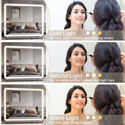 Hommpa Vanity Desk, Makeup Vanity with LED Lighted Mirror Vanity with Glass Top Drawers Vanity Table with Charging Station for Girls Bedroom Large Storage Cabinet Shelves, White