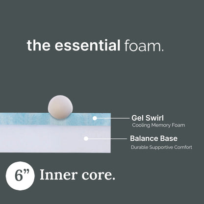 essential 6 Twin Size Firm Gel Memory Foam Mattress, Fiberglass Free, 6 Inch Thick, by Brookshire Rest