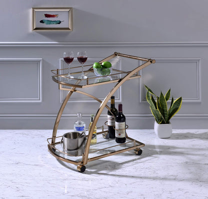 Kings Brand Furniture Metal Rolling Bar Kitchen Serving Cart with 2 Glass Shelves and Wine Holders, Gold