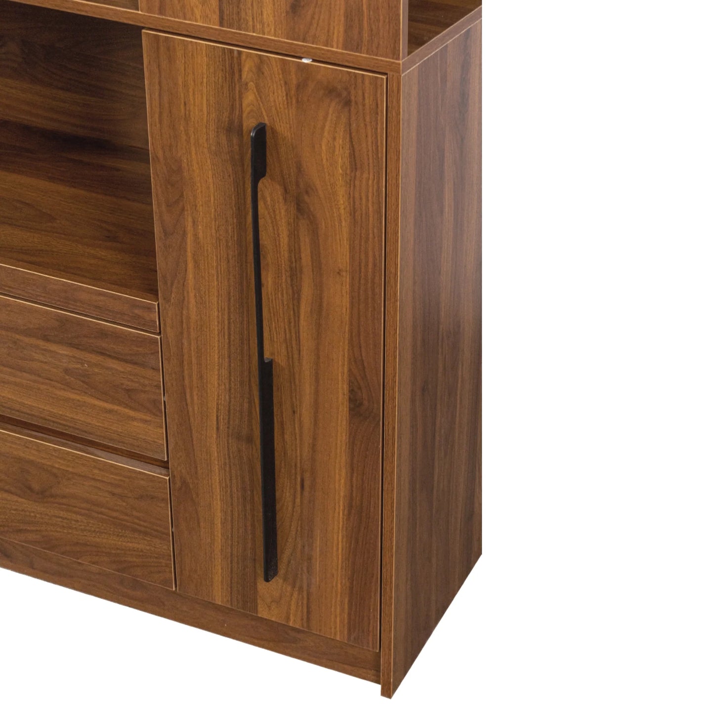 Kitchen Pantry Cabinet w/4-Tier Storage Cart, 2 Drawers & 2 Glass Doors, Tall Storage Cabinet w/Shelves