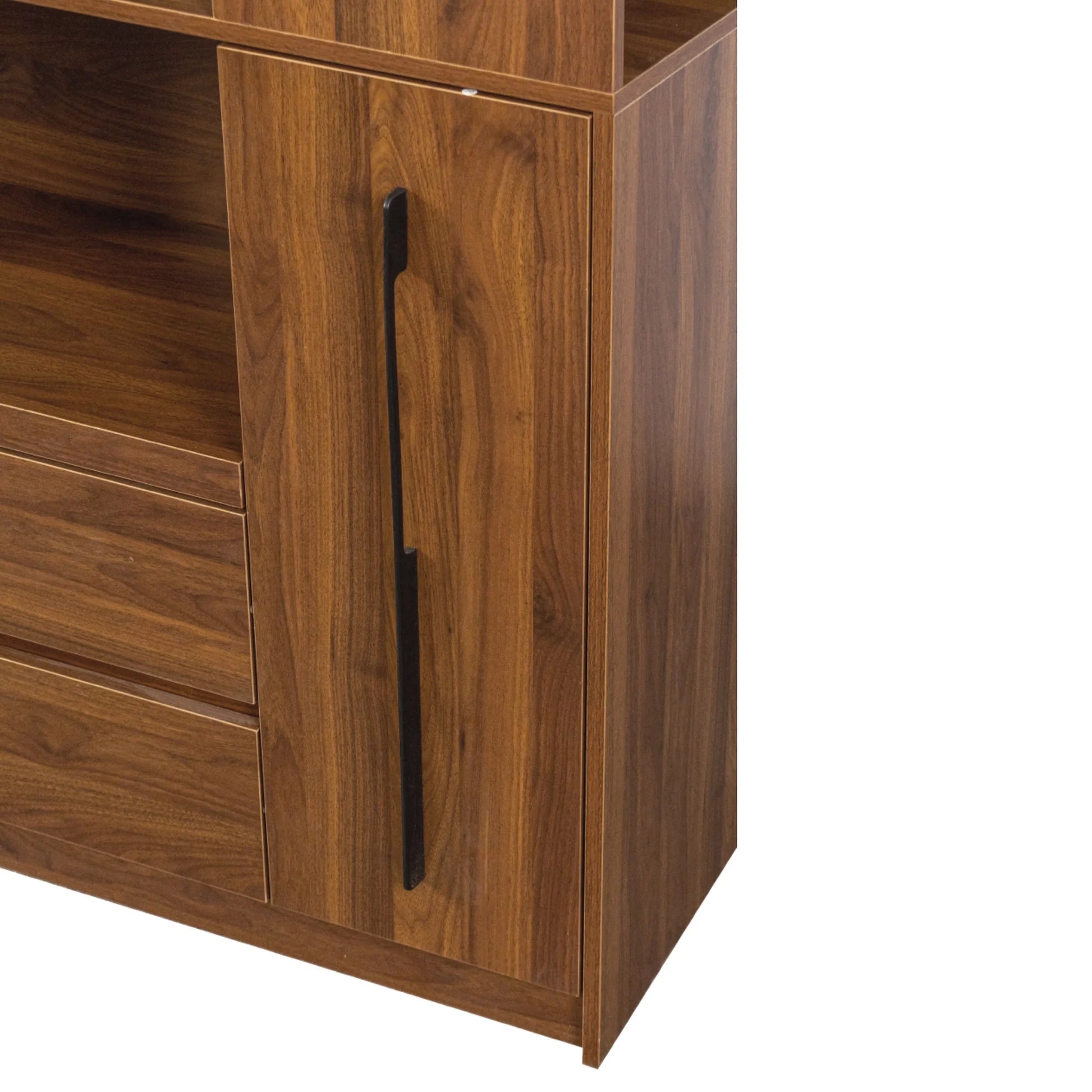 Kitchen Pantry Cabinet w/4-Tier Storage Cart, 2 Drawers & 2 Glass Doors, Tall Storage Cabinet w/Shelves