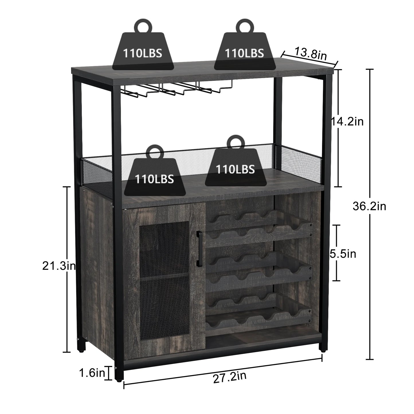 Wine Bar Rack Cabinet with Detachable Wine Rack, Bar Cabinet with Glass Holder, Small Sideboard and Buffet Cabinet with Mesh Door (White)