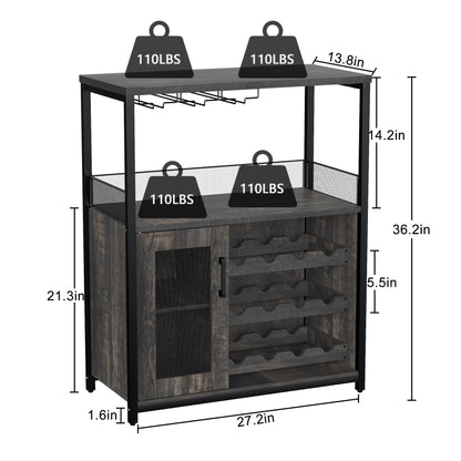 Wine Bar Rack Cabinet with Detachable Wine Rack, Bar Cabinet with Glass Holder, Small Sideboard and Buffet Cabinet with Mesh Door (White)