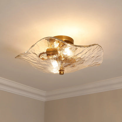 Samara 2-Light Semi-Flush in Modern Brass with Hammered Water Glass