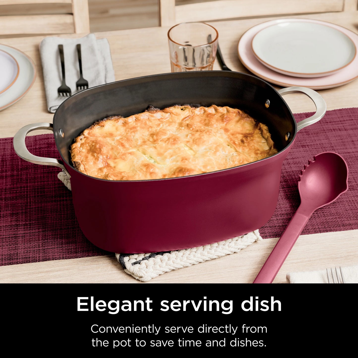 Ninja Foodi Possible Cooker, 8.5 Quart, 6-in-1 Multi-Cooker, Slow Cooker, Steamer, Glass Lid Integrated Cooking Utensil, Nonstick, Oven Safe Pot to 500° F, Cherry Tarte, MC1000WM
