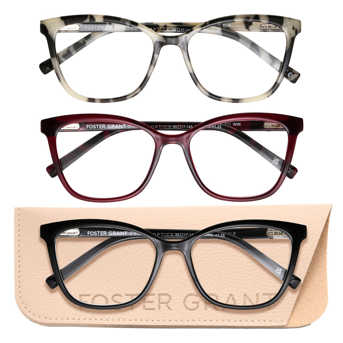 Design Optics by Foster Grant #811 Fashion Cateye Reading Glasses, 3-pack