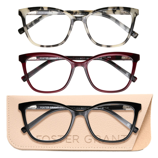 Design Optics by Foster Grant #811 Fashion Cateye Reading Glasses, 3-pack
