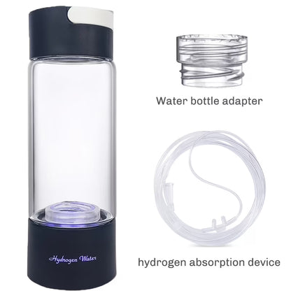 380ML Portable Hydrogen Rich Water Generator Bottle Glass Cup body SPE/PEM Dual Chamber Maker lonizer - H2 Inhalation device