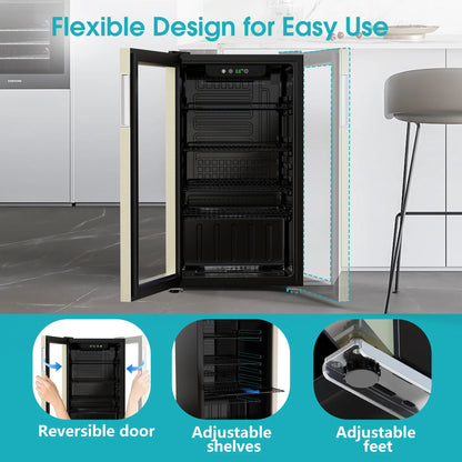 Qunler 130 Can Beverage Cooler Refrigerator with Glass Door for Beer Soda Water, Drink Fridge for Home Bar, Silver