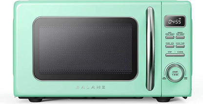 Galanz Retro Countertop Microwave Oven with Auto Cook & Reheat, Defrost, Quick Start Functions, Easy Clean with Glass Turntable, Pull Handle, .9 cu ft, Black