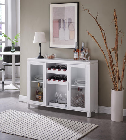 Kings Brand Furniture - Wine Bar Storage Cabinet, Sideboard Buffet with Wine and Glass Rack for Kitchen, Living Room, Dining Room (White)