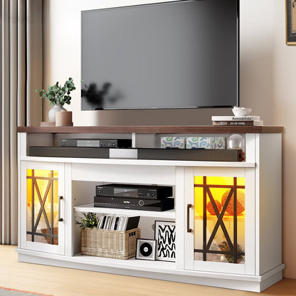 Dextrus TV Stand with LED Lights for TVs up to 70", Entertainment Center Media Console Cabinet with Glass Door, Rustic Gray