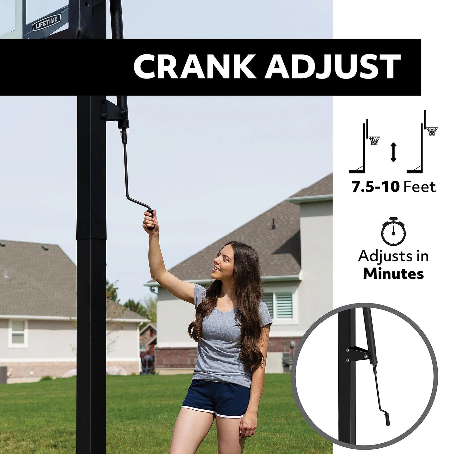Lifetime 7.5ft. – 10ft. Adjustable Height 60” Tempered Glass Bolt-Down Basketball System (90569)