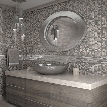 Apollo Tile 5 Pack Silver And Gray 11.7-in. x 11.7-in. Polished Glass and Stone Mosaic Tile (4.75 Sq ft/case)