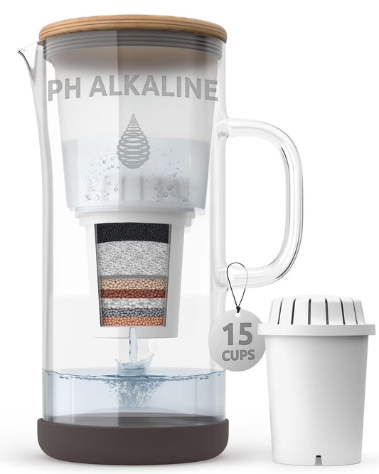 Invigorated Water pH Restore Glass Alkaline Water Filter Pitcher, 3.5L, 1 Filter Included