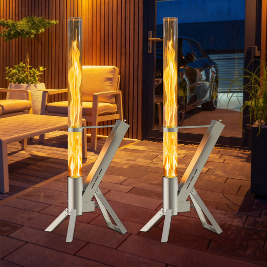 Enyopro 2 Piece Outdoor Smokeless Pellet Heater, Portable 430 Stainless Steel Glass Tube, Patio Pellet Torch with Tripod, Upgraded Ashtray, Eco-Friendly Wood Heater for Backyard, Patio, Camping